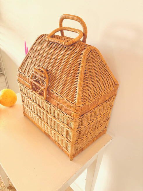 Valise en osier vintage "Colombe"