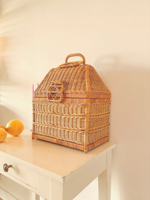 Valise en osier vintage "Colombe"