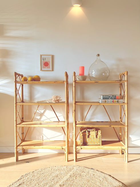 Paire de bibliothèque rotin vintage "Bruna"