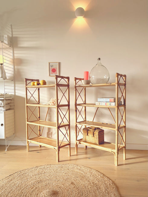 Paire de bibliothèque rotin vintage "Bruna"