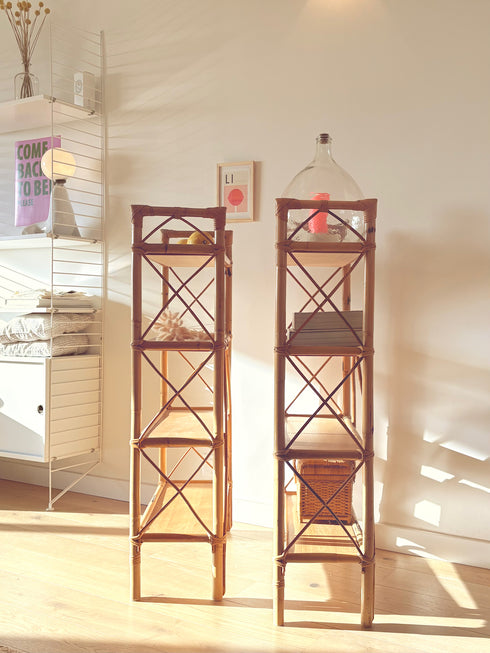 Paire de bibliothèque rotin vintage "Bruna"