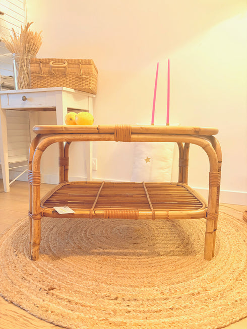 Table basse en rotin vintage "Capucine"