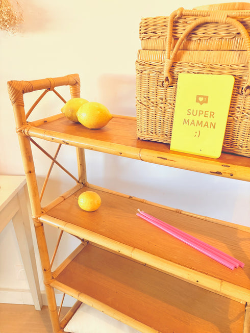 Bibliothèque en rotin vintage "Myrtille"