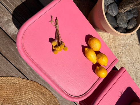 Paire de chevets rotin rose " Pauline"