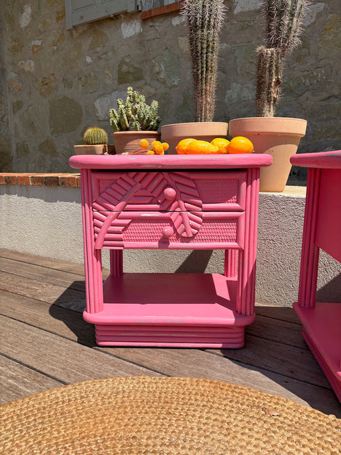 Paire de chevets rotin rose " Pauline"