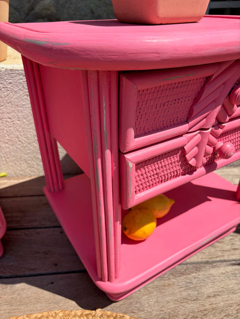 Paire de chevets rotin rose " Pauline"