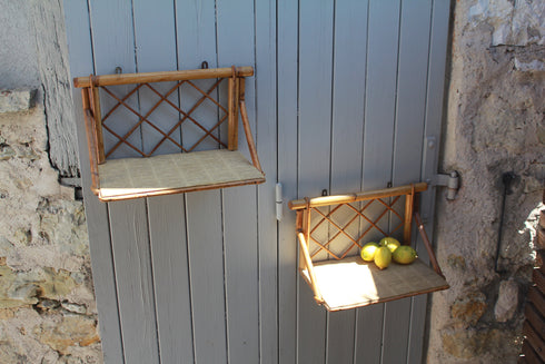 Paire étagères rotin vintage "Line"