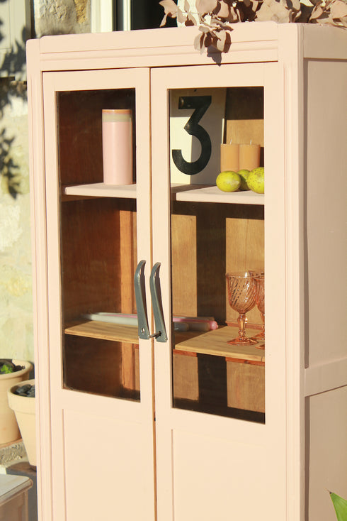 Petite armoire art déco vitrée "Rose"