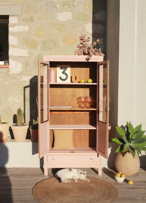 Petite armoire art déco vitrée "Rose"