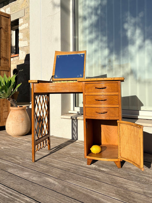 Coiffeuse rotin vintage « Cerise »