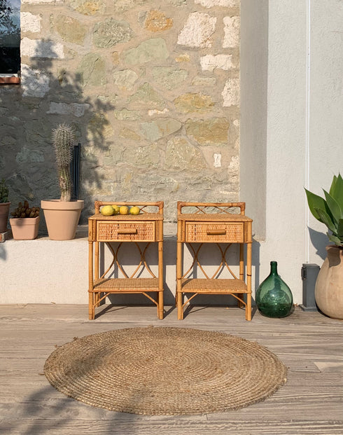 Paire de chevets en rotin vintage "Jade"