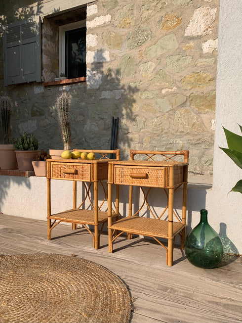 Paire de chevets en rotin vintage "Jade"