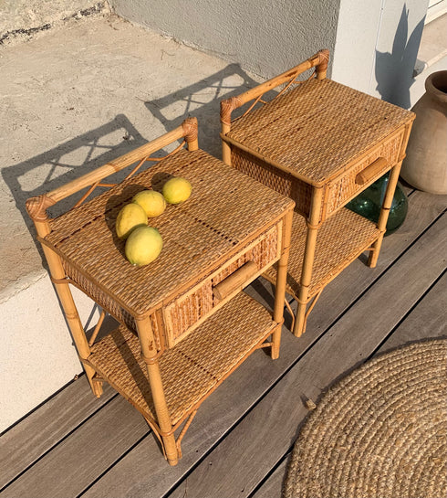 Paire de chevets en rotin vintage "Jade"