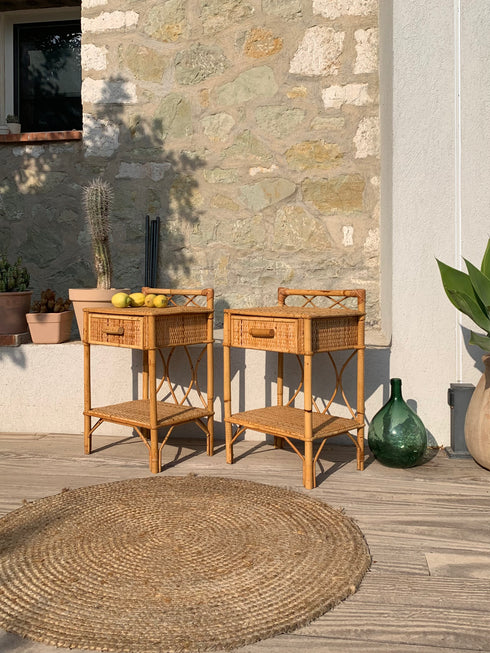 Paire de chevets en rotin vintage "Jade"
