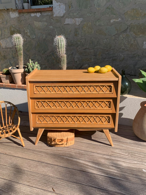 Commode rotin pieds compas "Suzanne"