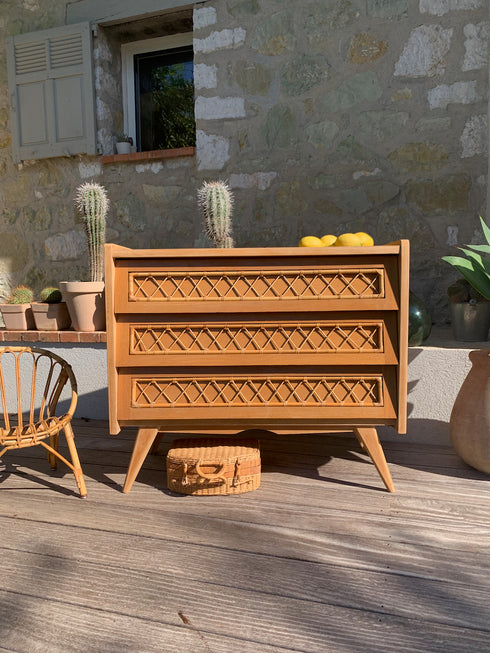 Commode rotin pieds compas "Suzanne"