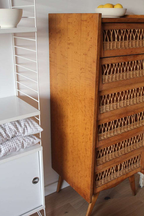 Chiffonnier pieds compas rotin Léon