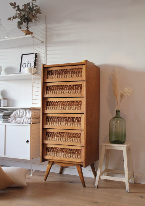 Chiffonnier pieds compas rotin Léon