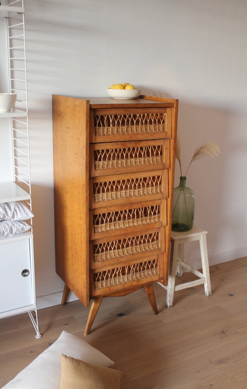 Chiffonnier pieds compas rotin Léon