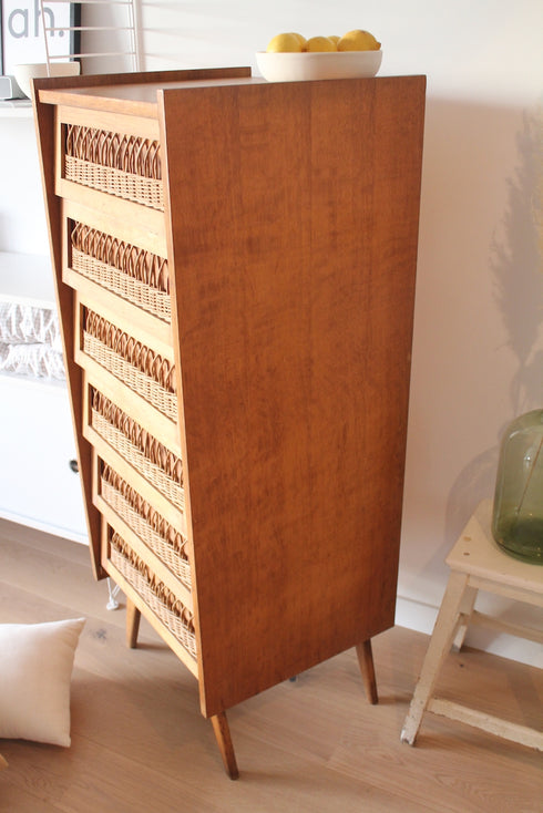 Chiffonnier pieds compas rotin Léon