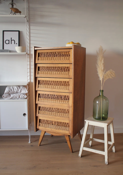 Chiffonnier pieds compas rotin Léon