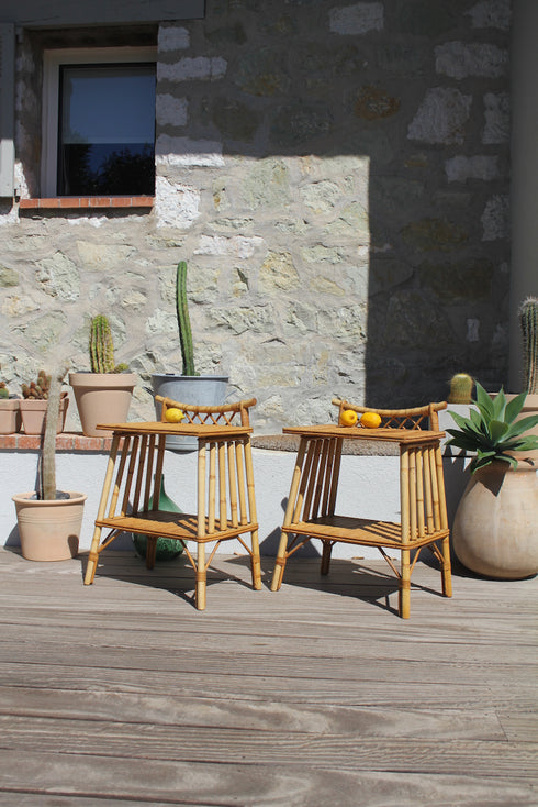 Paire de chevets en rotin vintage "Joseph et Léon"