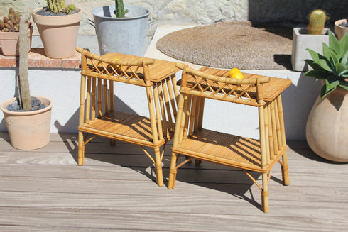 Paire de chevets en rotin vintage "Joseph et Léon"