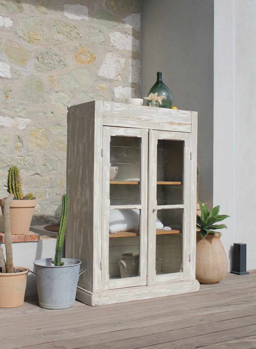 Petite Vitrine Ancienne En Bois Et Verre – Marron – À Poser – 71 Cm De Haut