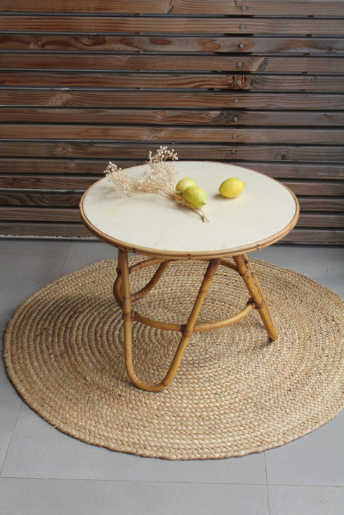 Table basse en rotin vintage "Ambre"