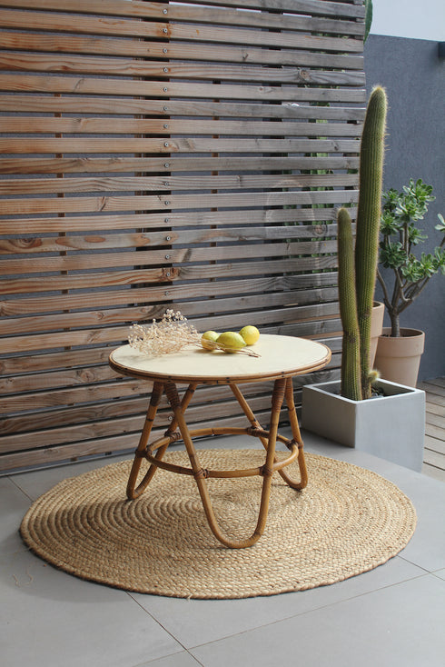 Table basse en rotin vintage "Ambre"