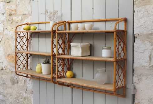 Etagères vintage en rotin "Myrtille"