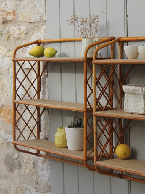 Etagères vintage en rotin "Myrtille"