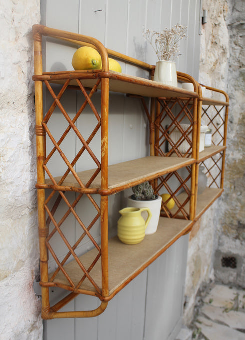 Etagères vintage en rotin "Myrtille"