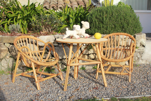 Bureau et chaise enfant rotin vintage "Abel"