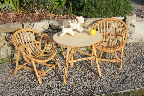 Bureau et chaise enfant rotin vintage "Abel"