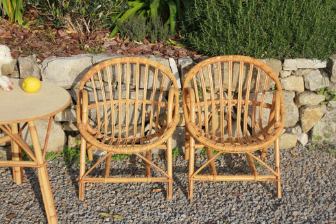 Bureau et chaise enfant rotin vintage "Abel"