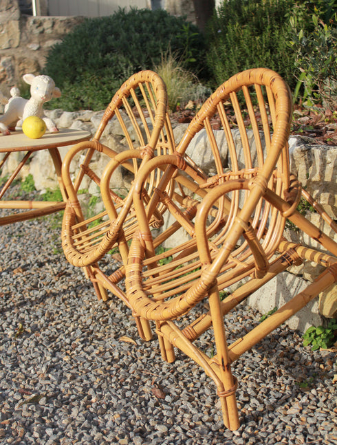 Bureau et chaise enfant rotin vintage "Abel"