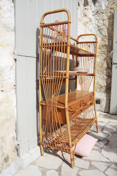 Bibliothèque en rotin vintage "Brune"