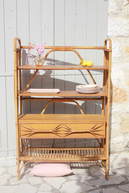 Bibliothèque en rotin vintage "Brune"