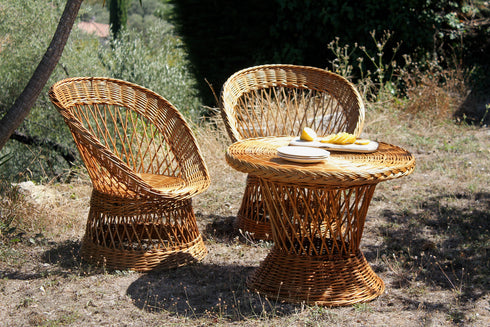 Ensemble fauteuils et table basse en rotin "Léonard"