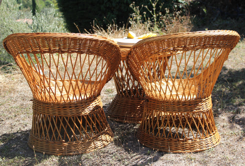Ensemble fauteuils et table basse en rotin "Léonard"