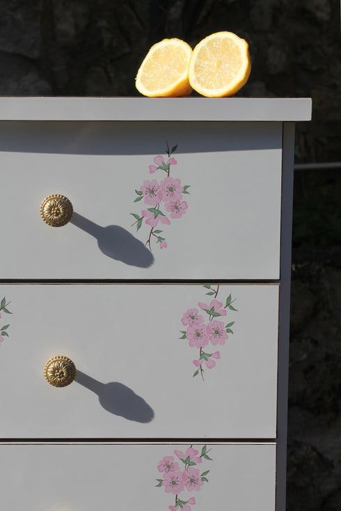 Coiffeuse commode vintage en formica "Fleur"