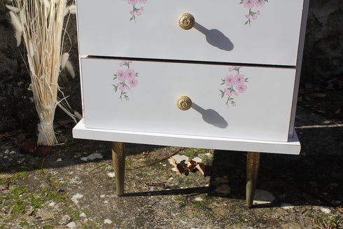 Coiffeuse commode vintage en formica "Fleur"