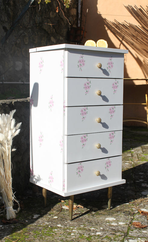 Coiffeuse commode vintage en formica "Fleur"