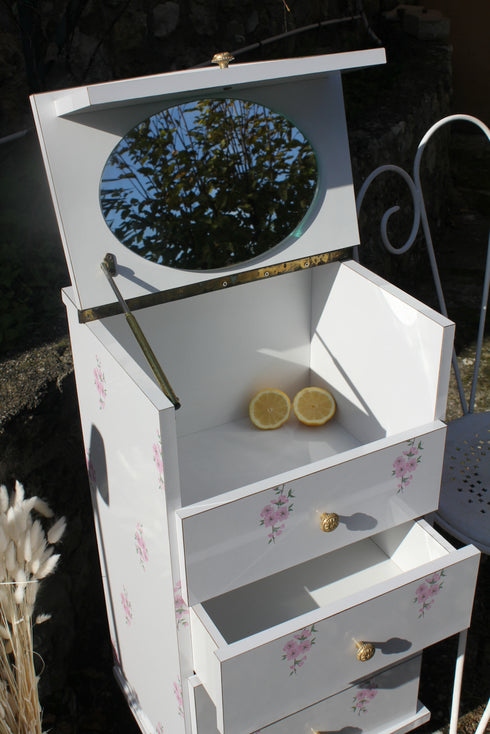 Coiffeuse commode vintage en formica "Fleur"