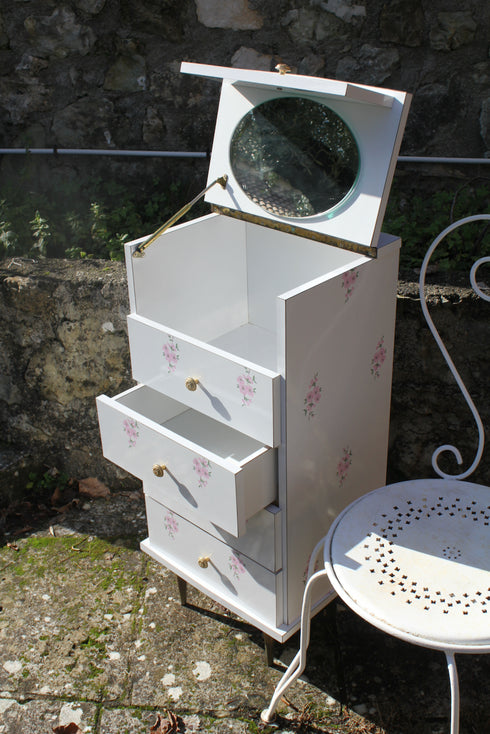 Coiffeuse commode vintage en formica "Fleur"