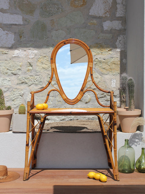 Jolie coiffeuse en rotin vintage "Camille"