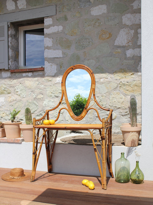Jolie coiffeuse en rotin vintage "Camille"