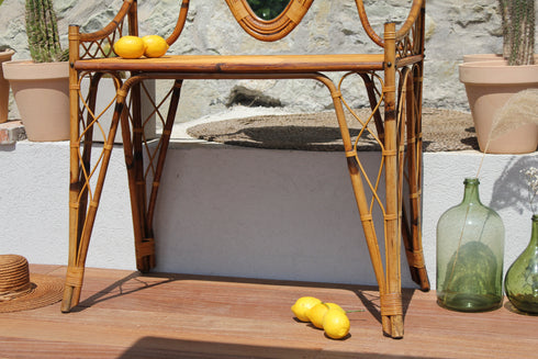 Jolie coiffeuse en rotin vintage "Camille"