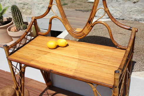 Jolie coiffeuse en rotin vintage "Camille"